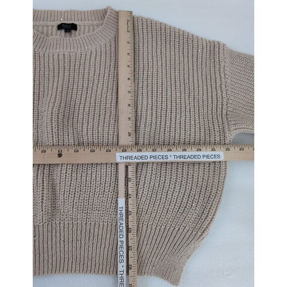 Debut Cropped Crewneck Sweater Womens S/M Beige Sequin Rib Knit Casual Everyday - Picture 9 of 9